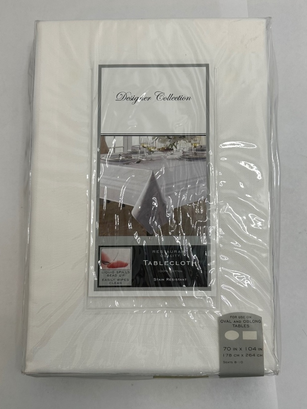 New Designer Collection 70"x 104" White Cotton Tablecloth- Fits Rectangle & Oval